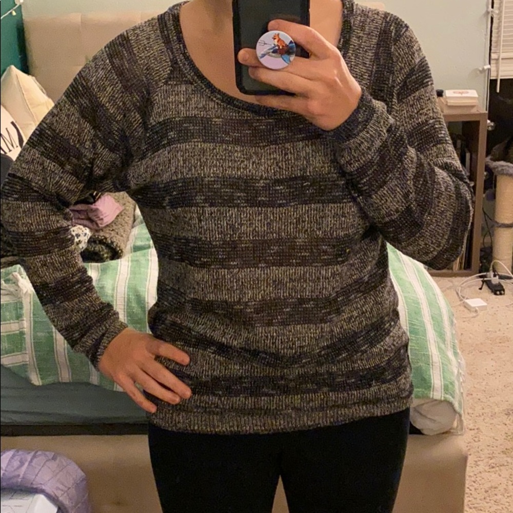 Forever 21 Black/Sparkly Gold/Grey Striped Sweater